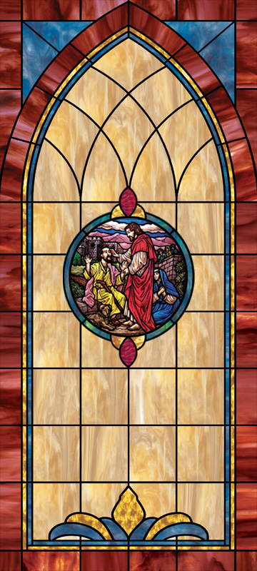decorative church window film design with medallion