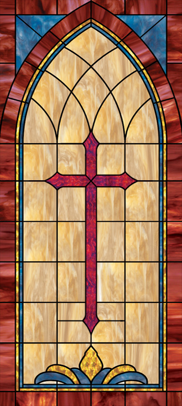 decorative church window film design with cross